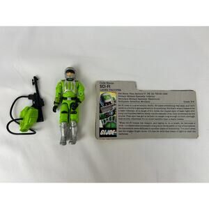 Vintage 1986 GI Joe Sci-Fi Laser Trooper figure with pack hose gun and card
